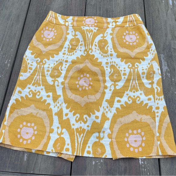 J.Crew linen skirt size 6 ikat yellow. - Picture 2 of 13